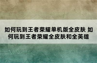 如何玩到王者荣耀单机版全皮肤 如何玩到王者荣耀全皮肤和全英雄